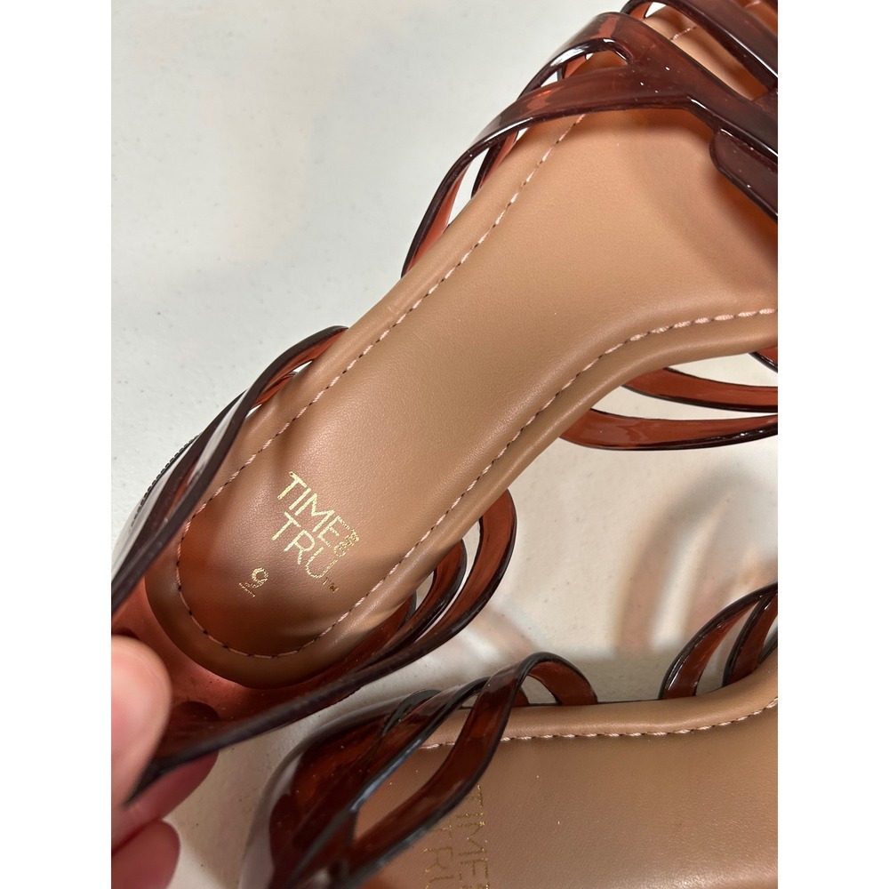 Time and Tru Sandals Women's 9 Brown Jelly Huarache Cage Flat Shoes - Picture 2 of 5